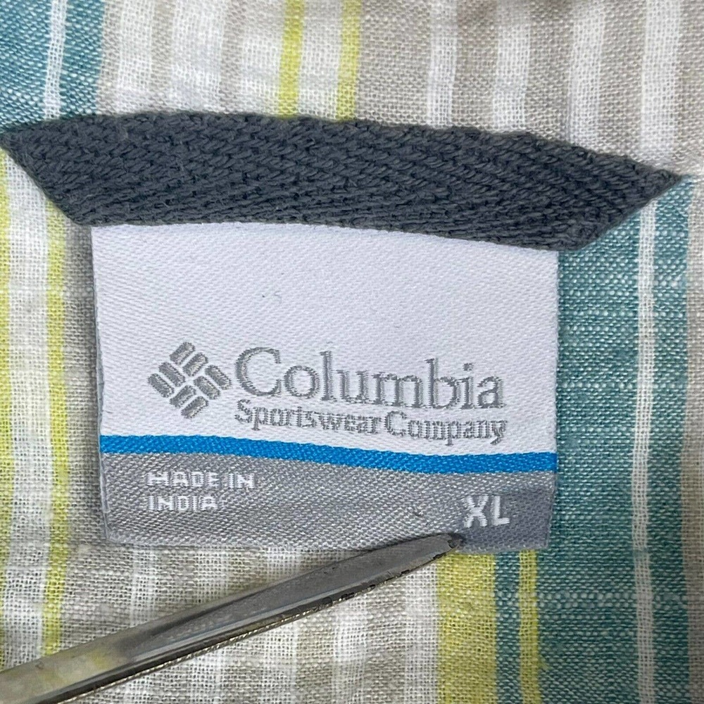 Columbia Shirt Adult XL White/Green Striped Outdoor Short‎ Sleeve Pocket Mens - Picture 6 of 10